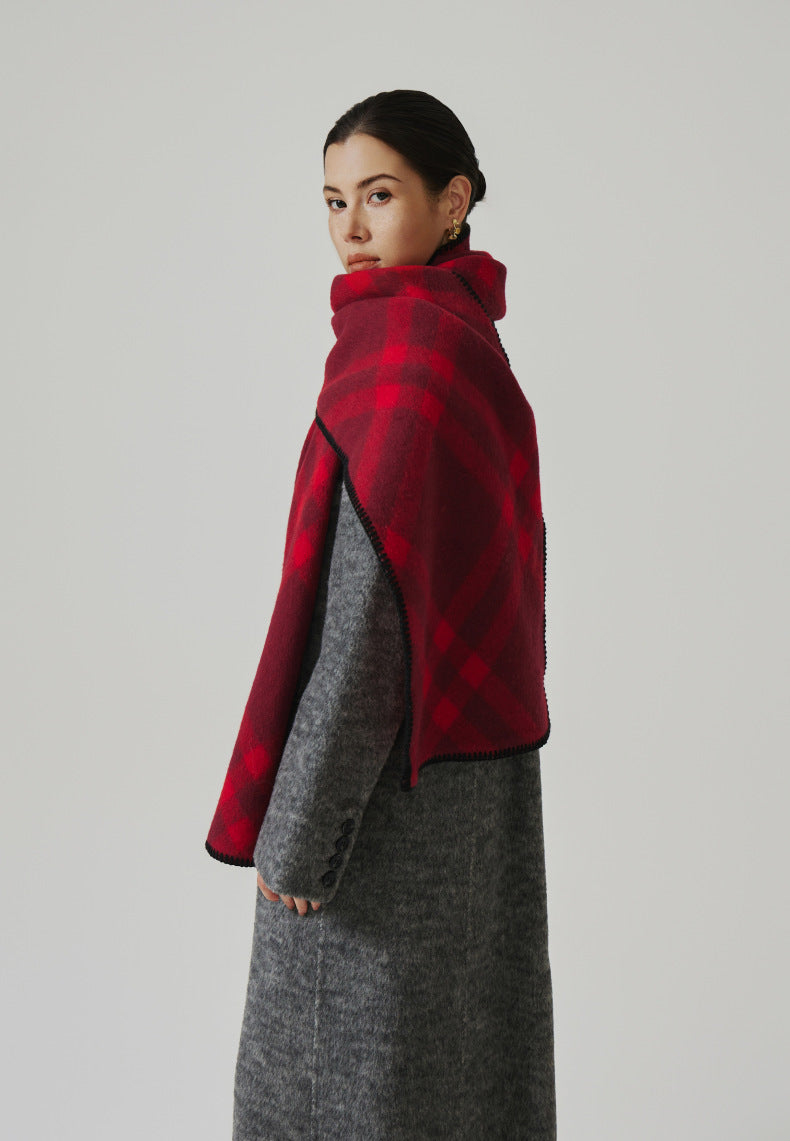 Damaris Check Blanket Stitch Long Scarf