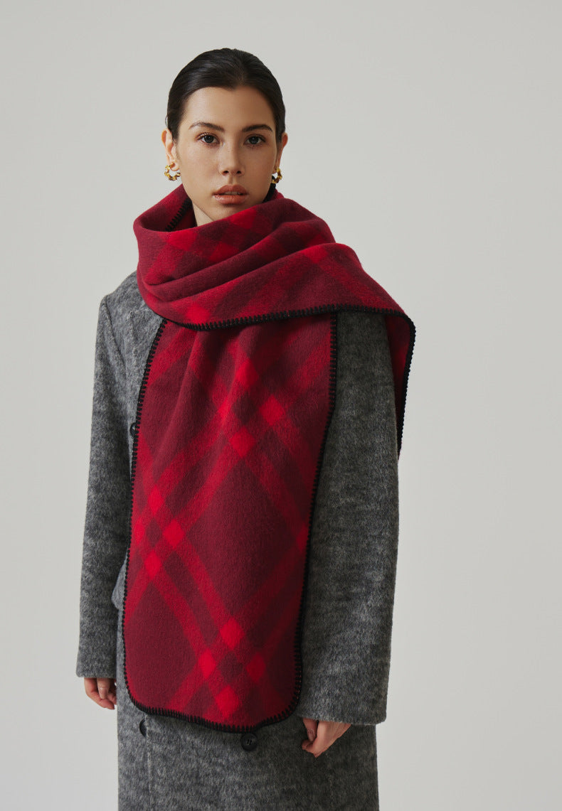 Damaris Check Blanket Stitch Long Scarf