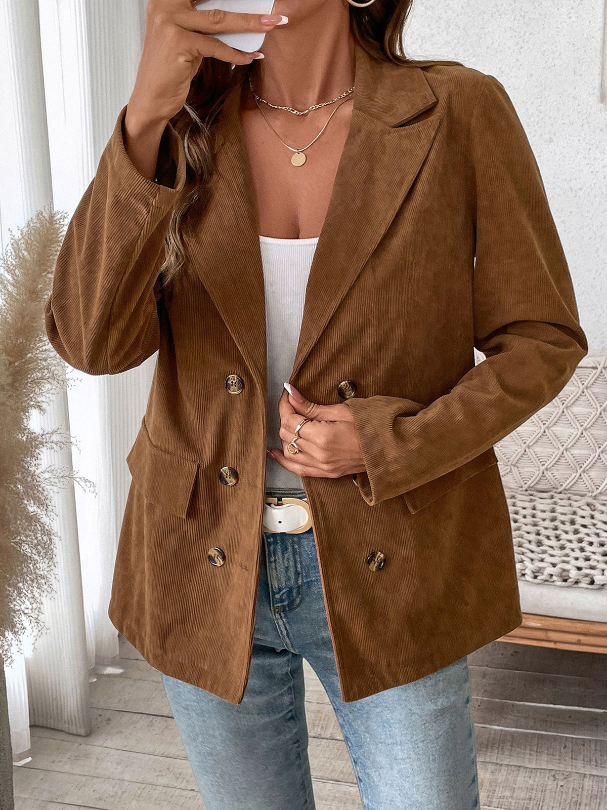 Clemence Corduroy Double-Breasted Blazer