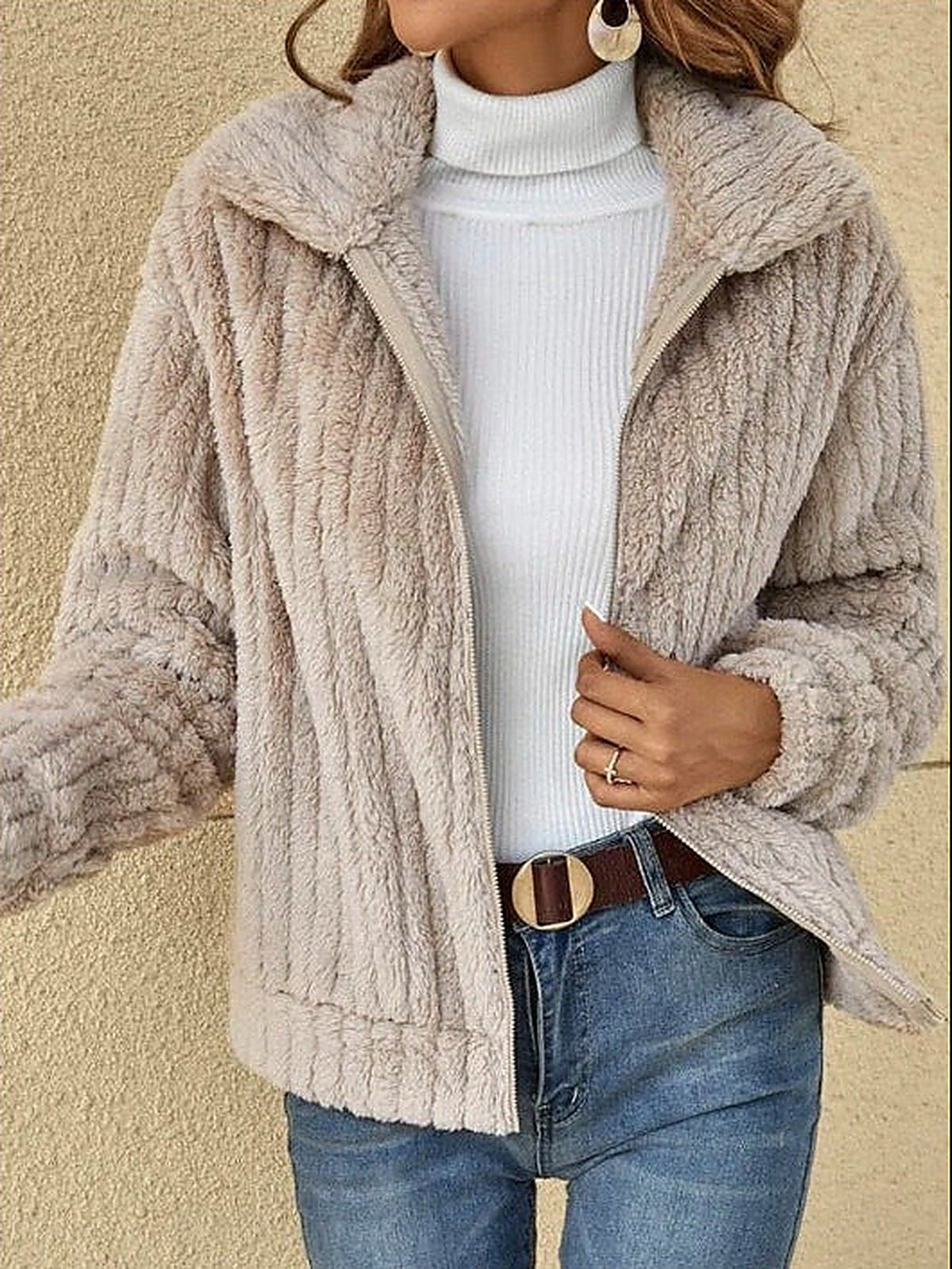 Diletta Plush Lapel Collar Short Coat