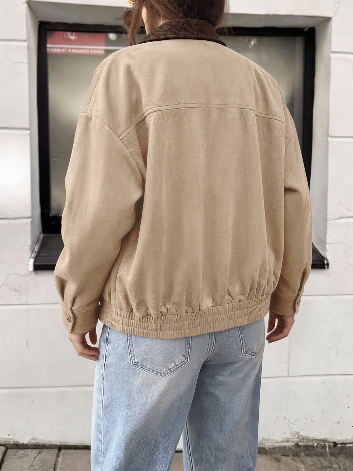 Greta Faux Suede Corduroy-Collar Jacket