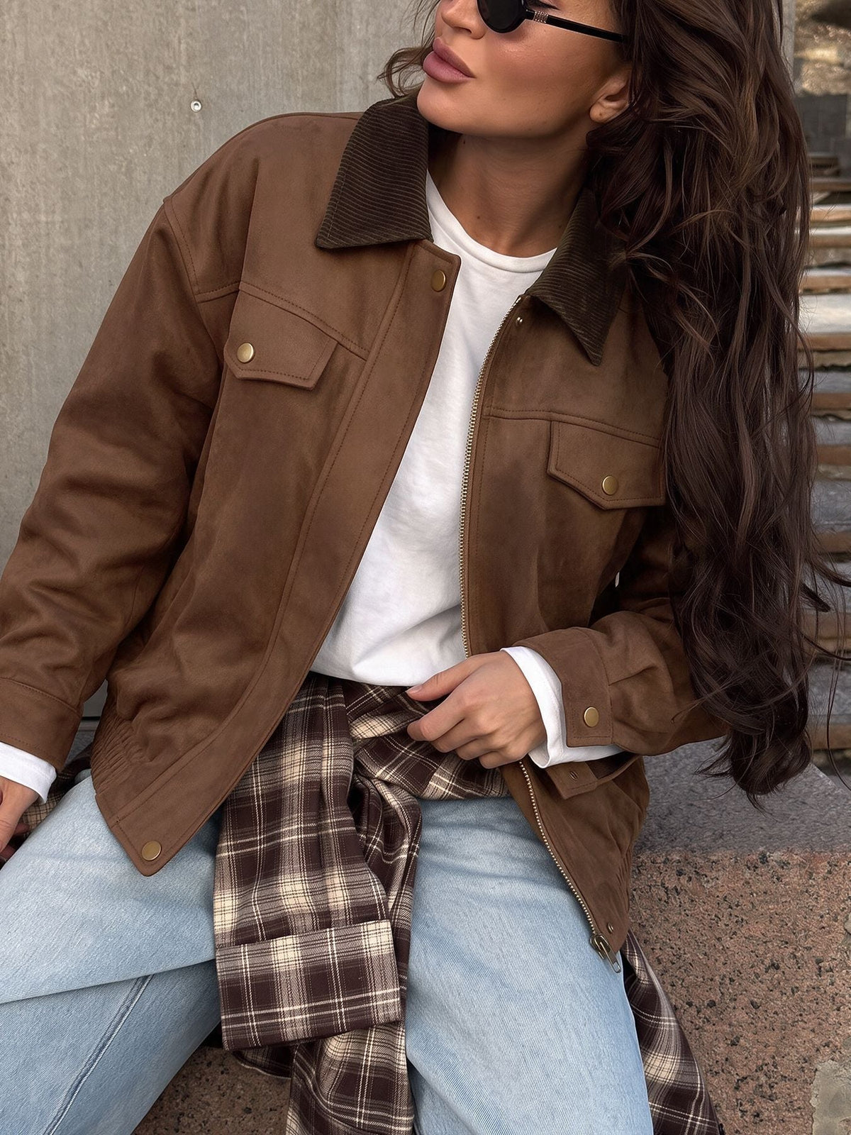 Greta Faux Suede Corduroy-Collar Jacket