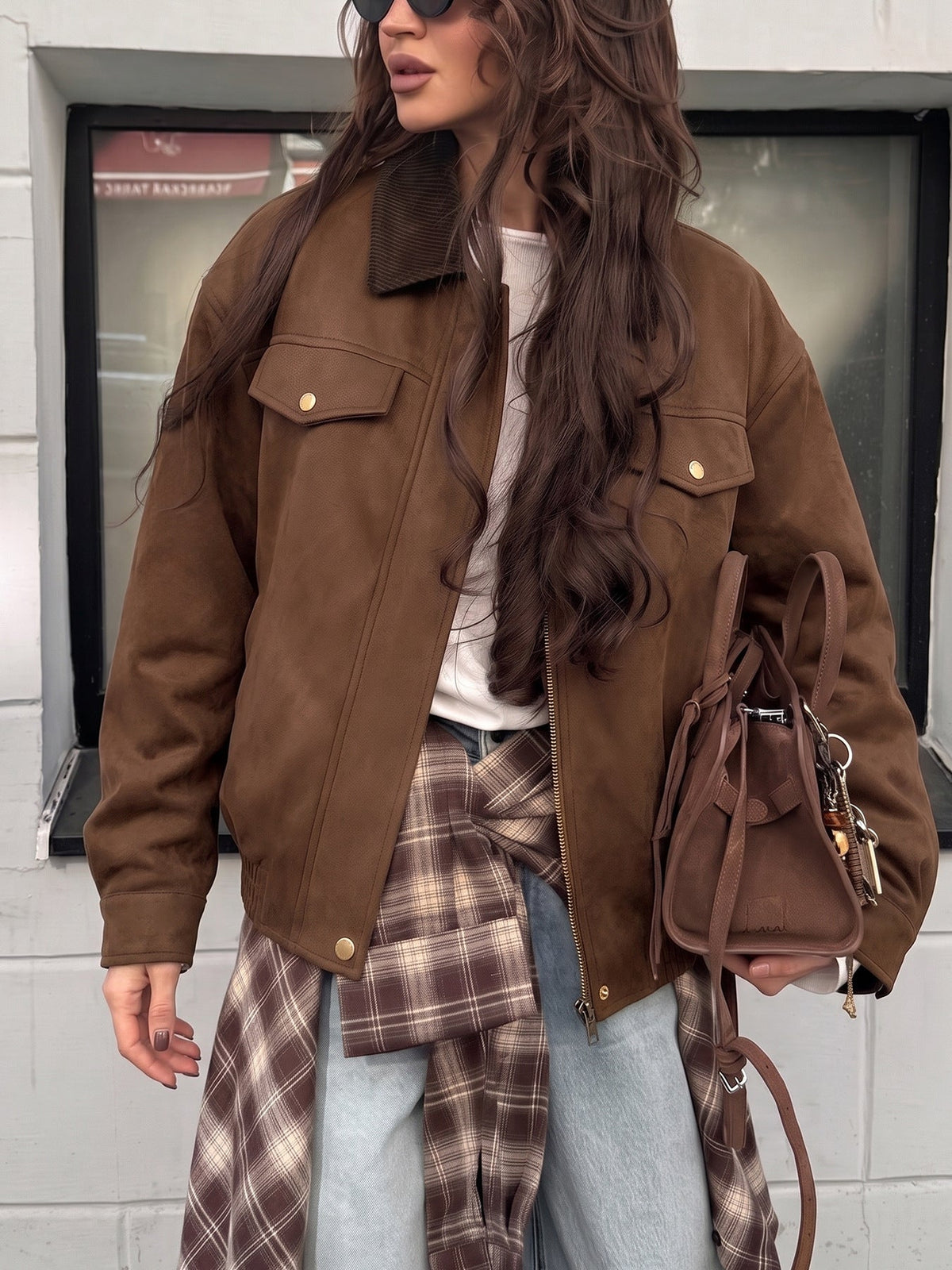 Greta Faux Suede Corduroy-Collar Jacket
