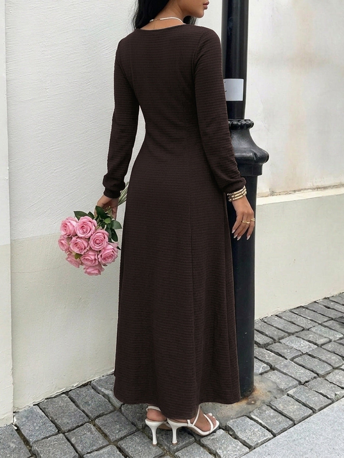 Talitha Textured Knit Lace-Up Maxi Dress