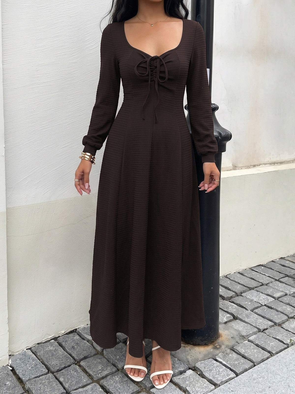 Talitha Textured Knit Lace-Up Maxi Dress