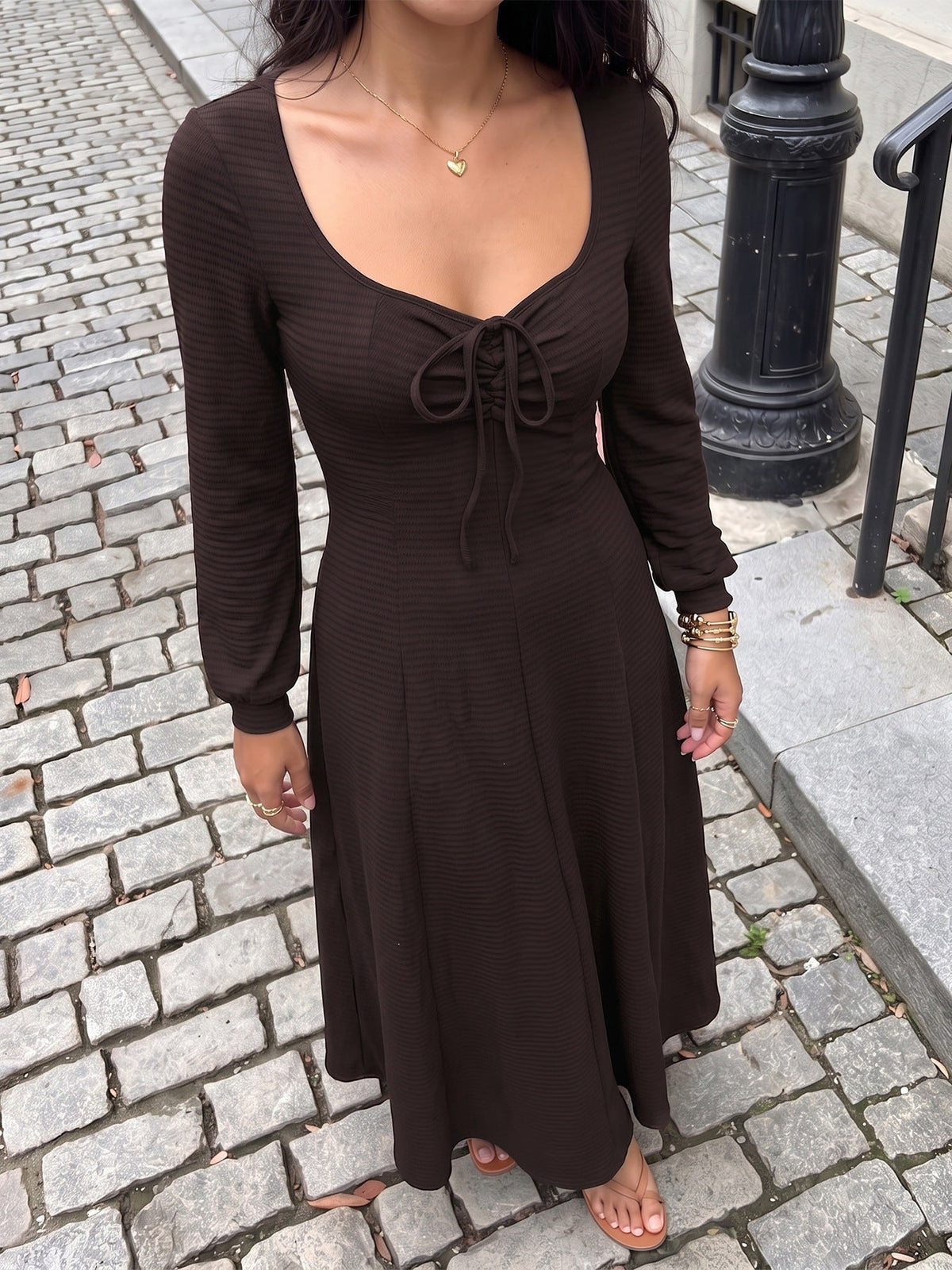 Talitha Textured Knit Lace-Up Maxi Dress