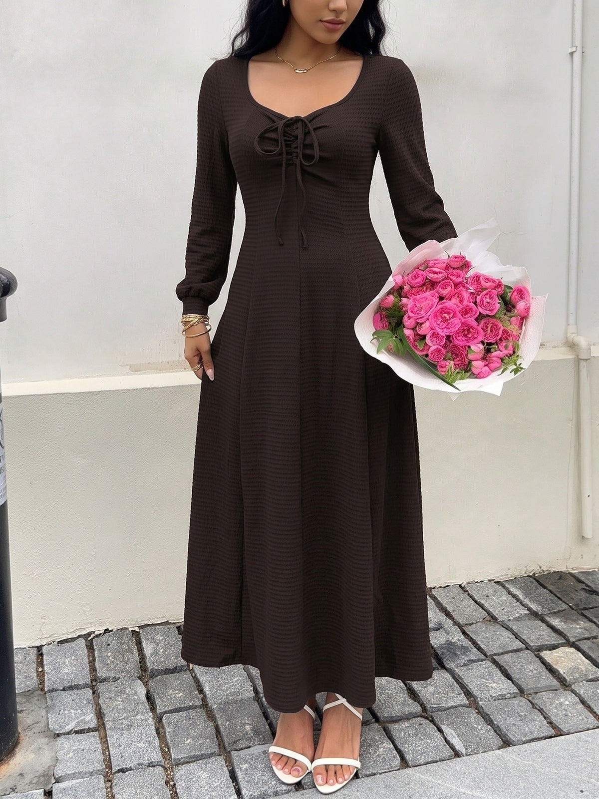 Talitha Textured Knit Lace-Up Maxi Dress