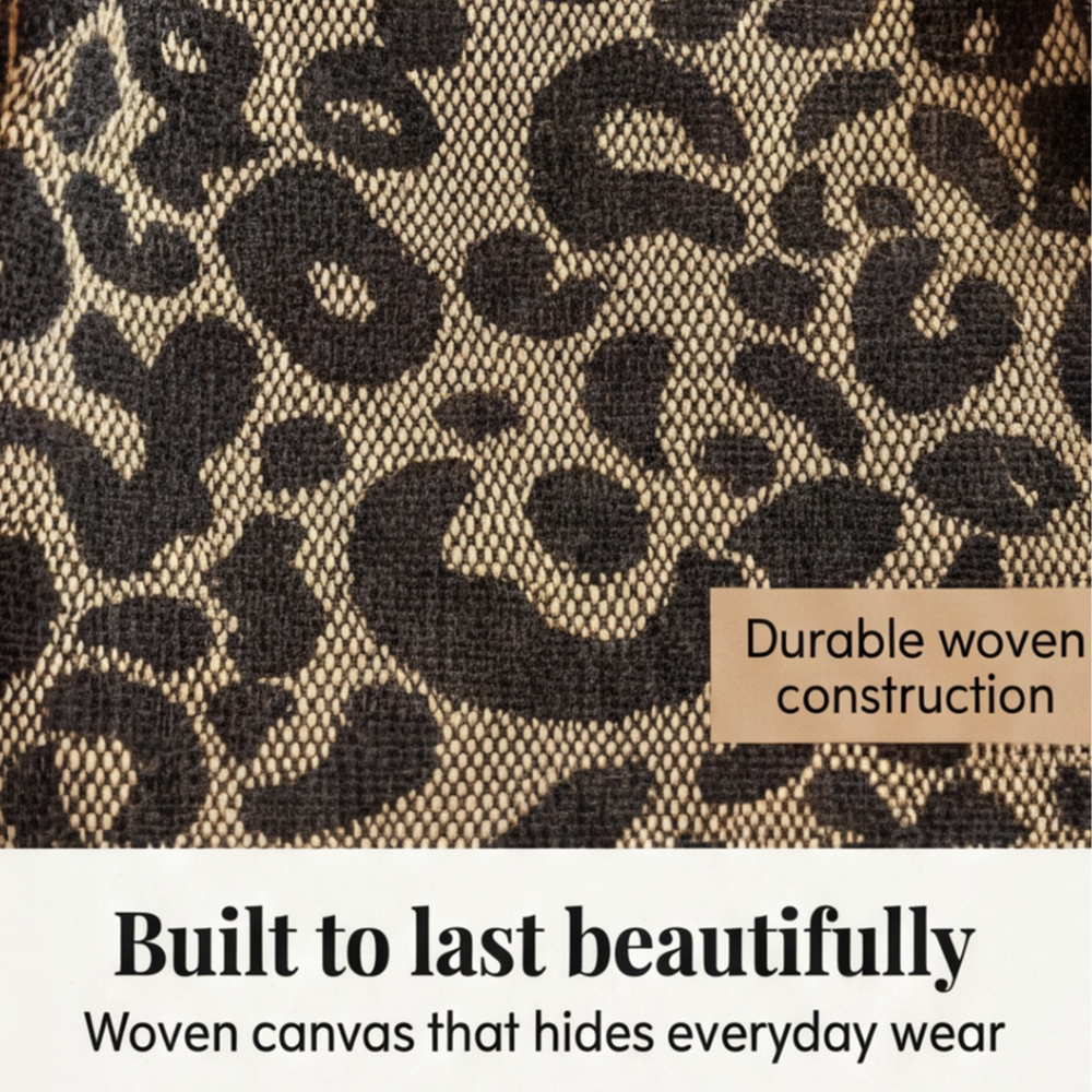 Lynxe Leopard Woven Canvas Chain Shoulder Bag