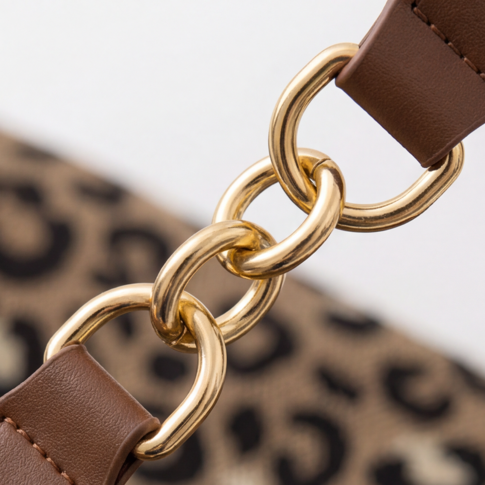 Lynxe Leopard Woven Canvas Chain Shoulder Bag