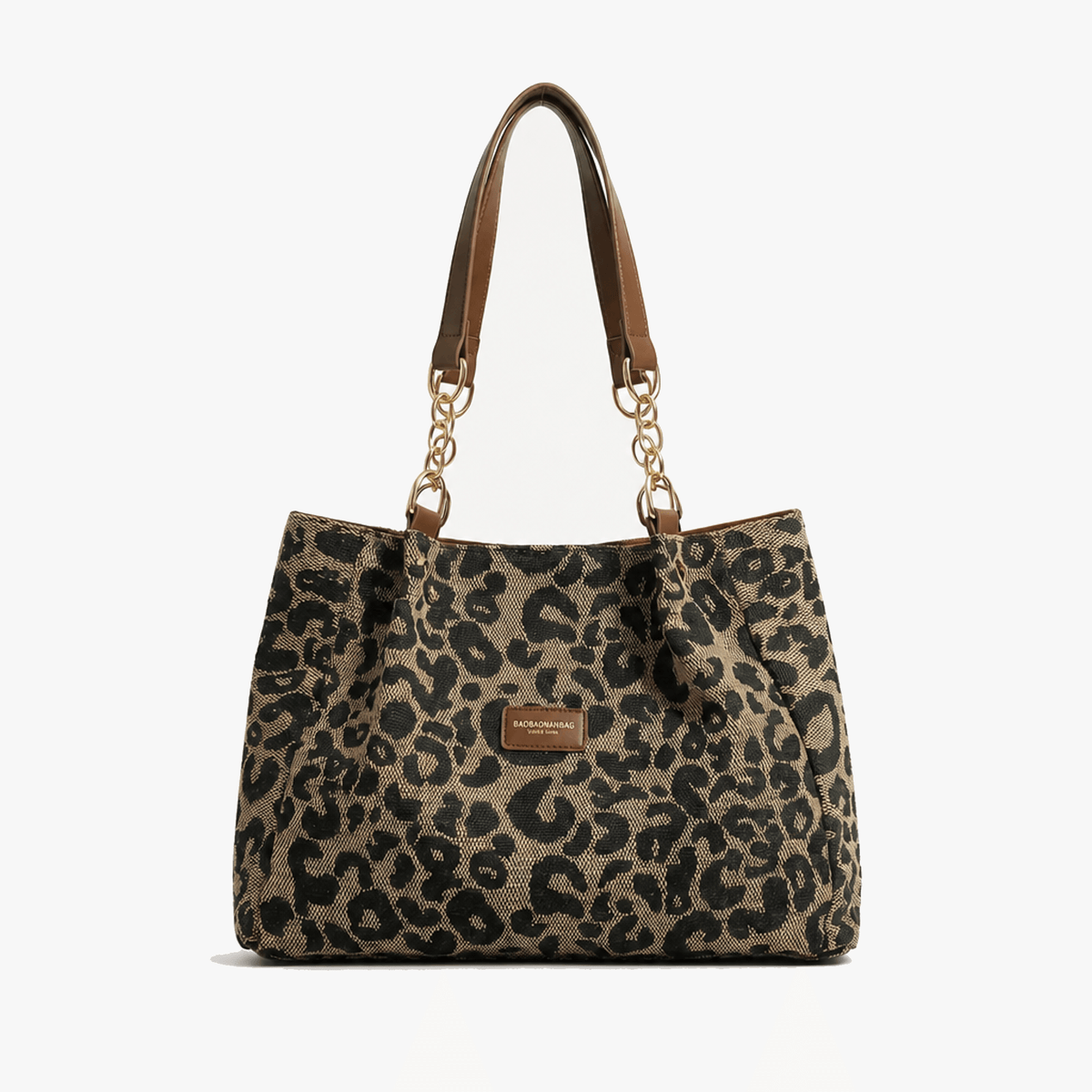 Lynxe Leopard Woven Canvas Chain Shoulder Bag