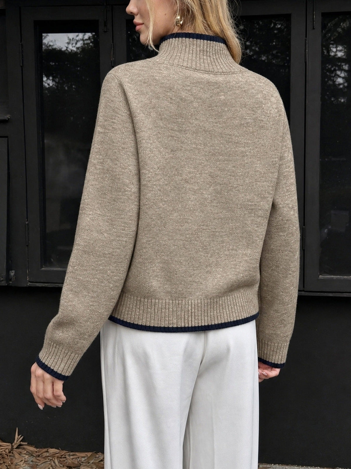 Agneta Contrast Trim Mock Neck Sweater