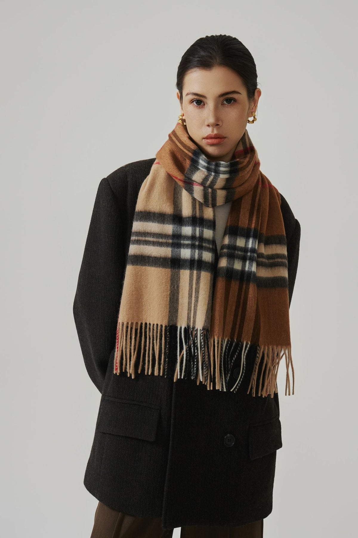 Johanna Plaid Lamb Wool Fringed Scarf
