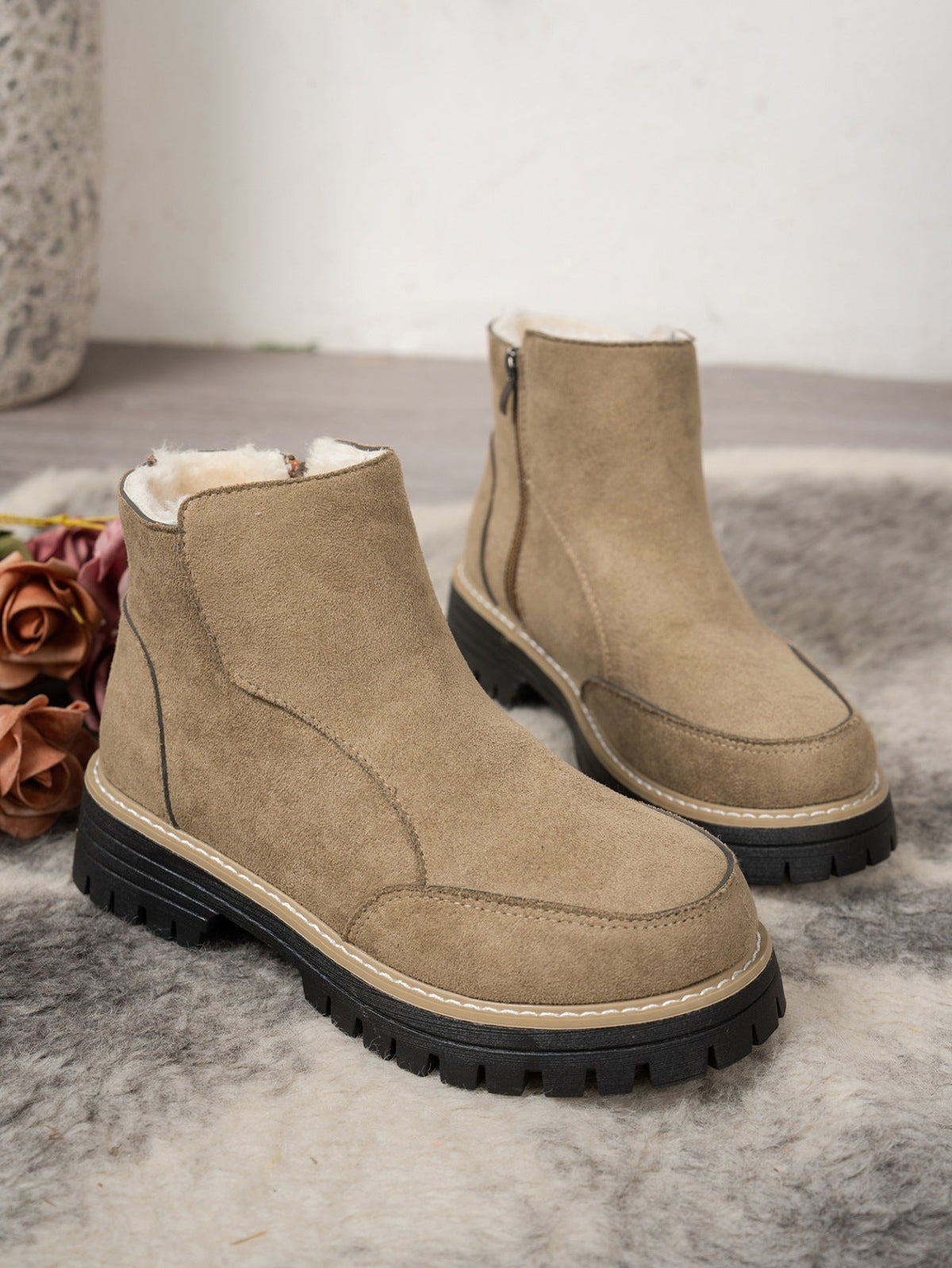 Verity Plush-Lined Side-Zip Ankle Boots