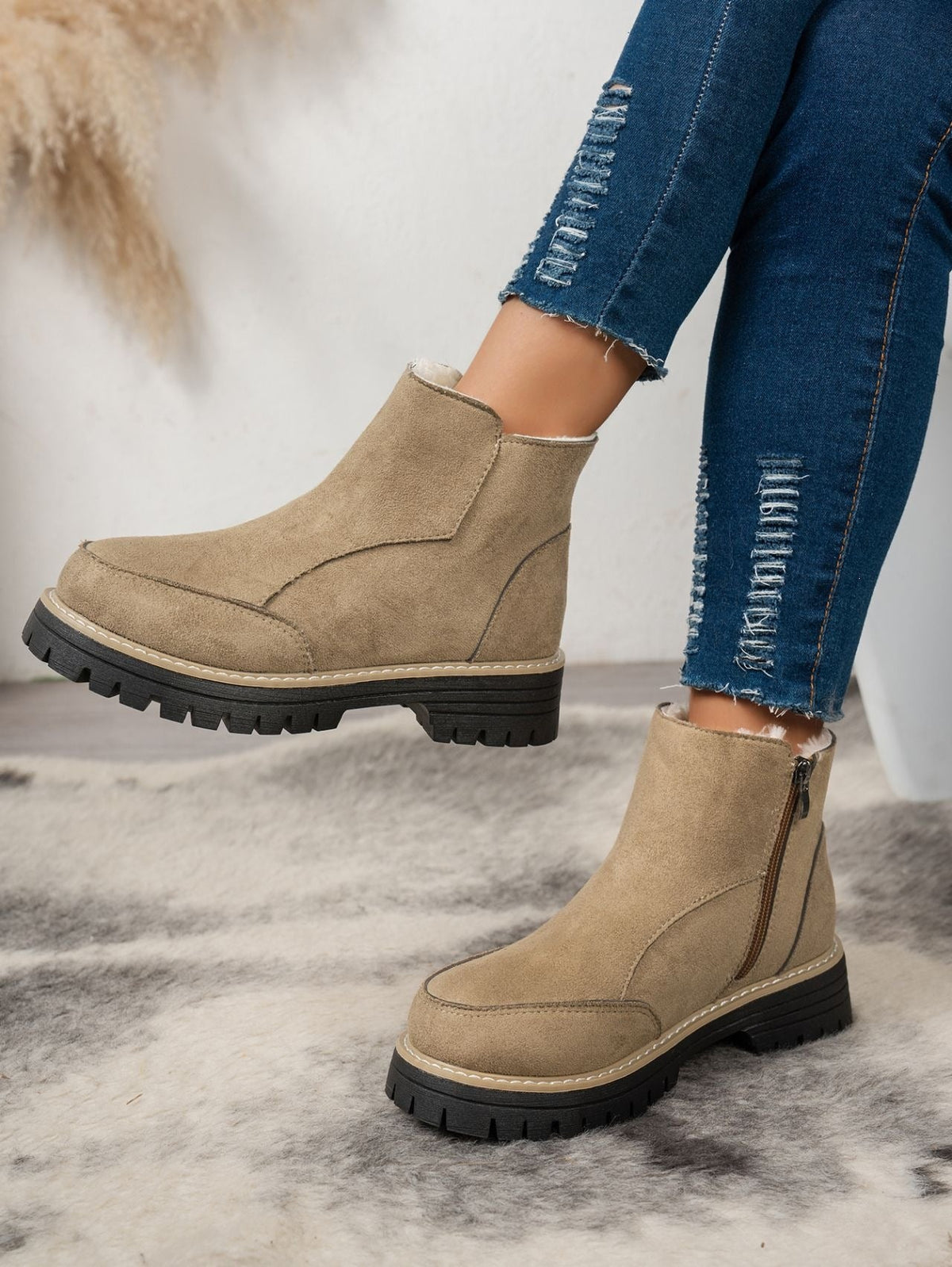 Verity Plush-Lined Side-Zip Ankle Boots