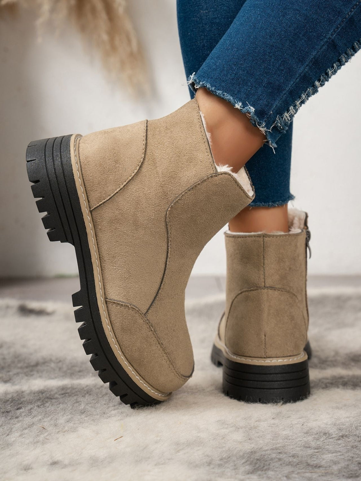 Verity Plush-Lined Side-Zip Ankle Boots