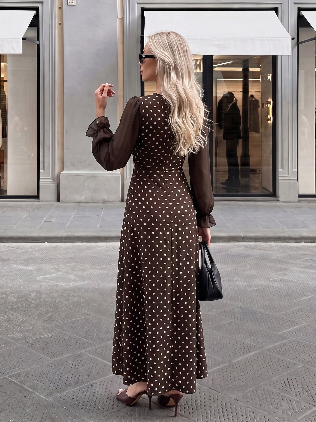 Moira Polka Dot Square Neck Maxi Dress