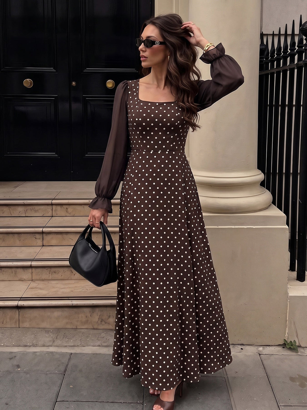 Moira Polka Dot Square Neck Maxi Dress