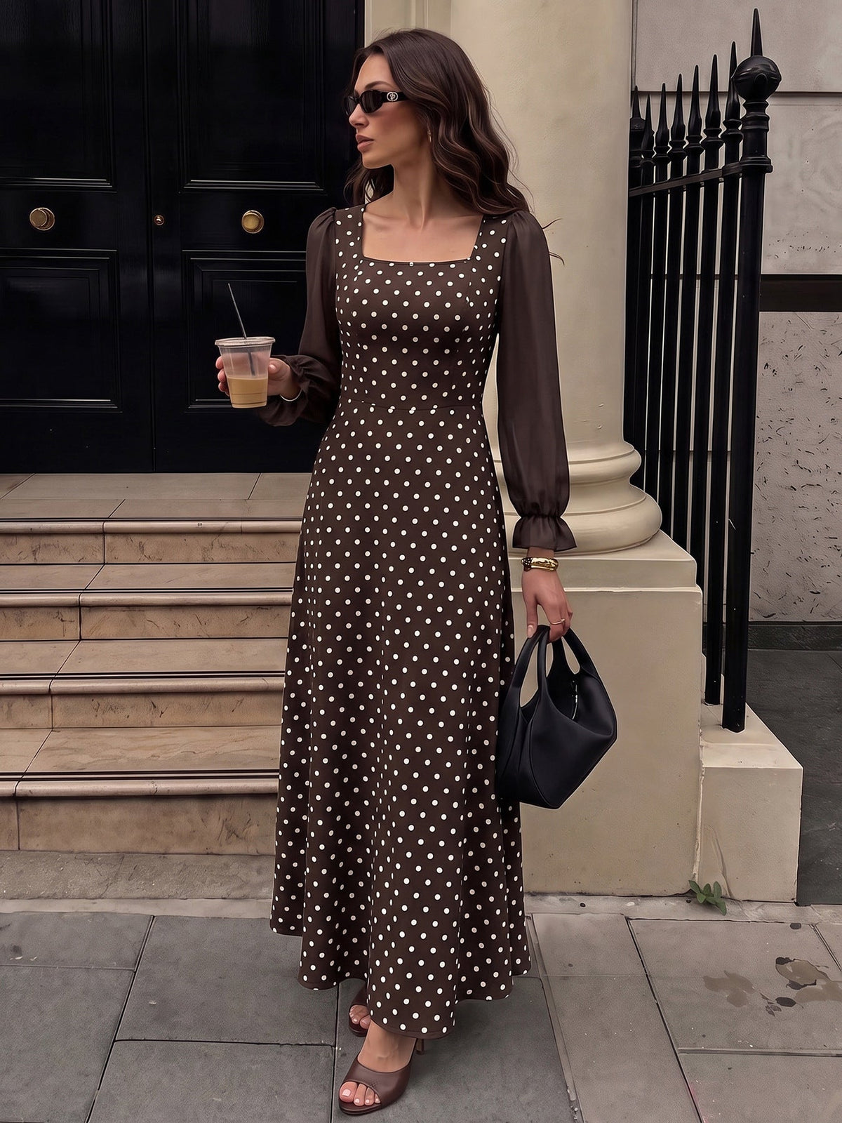 Moira Polka Dot Square Neck Maxi Dress