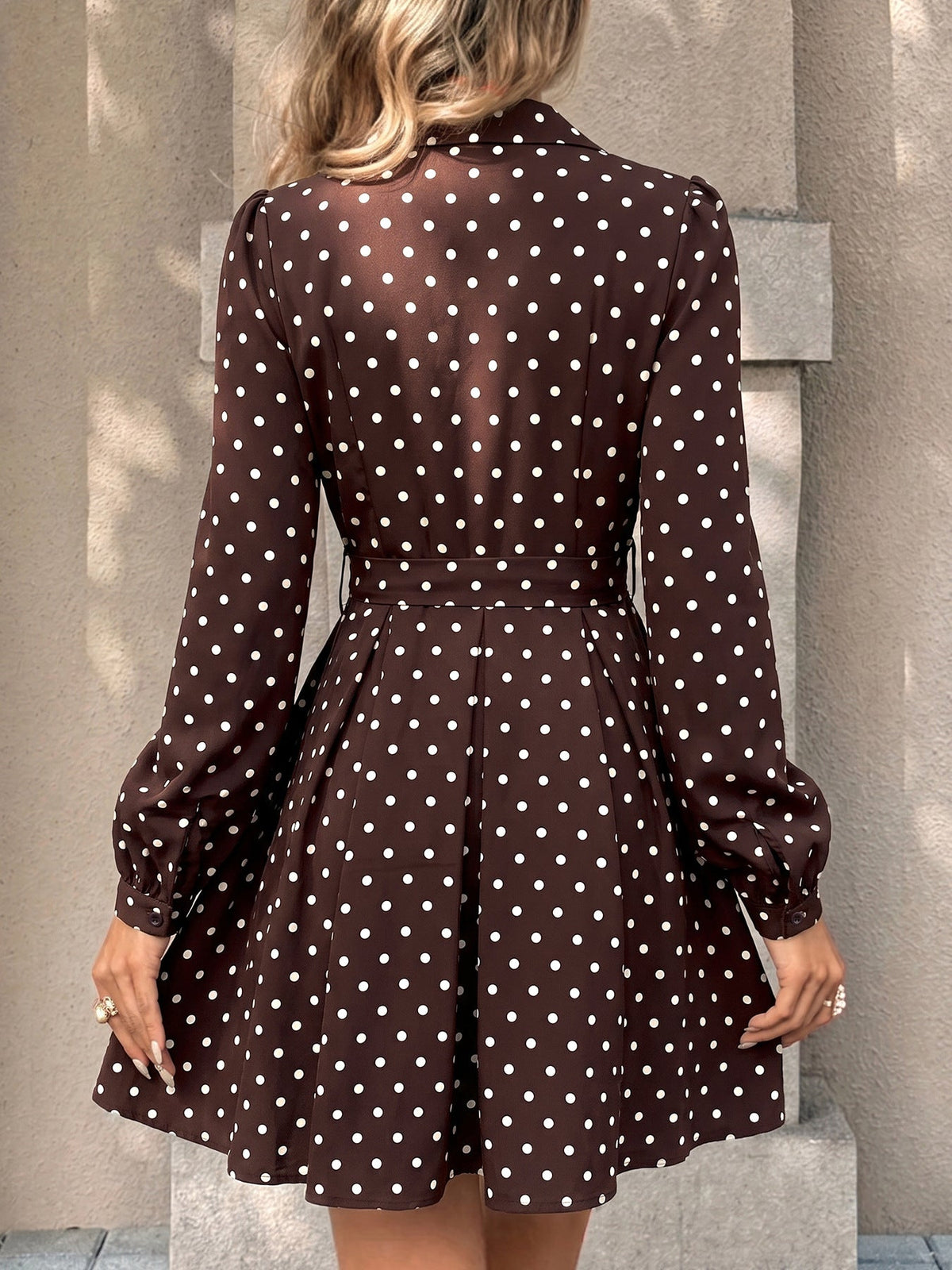Roshan Polka Dot Collared Belted Mini Dress