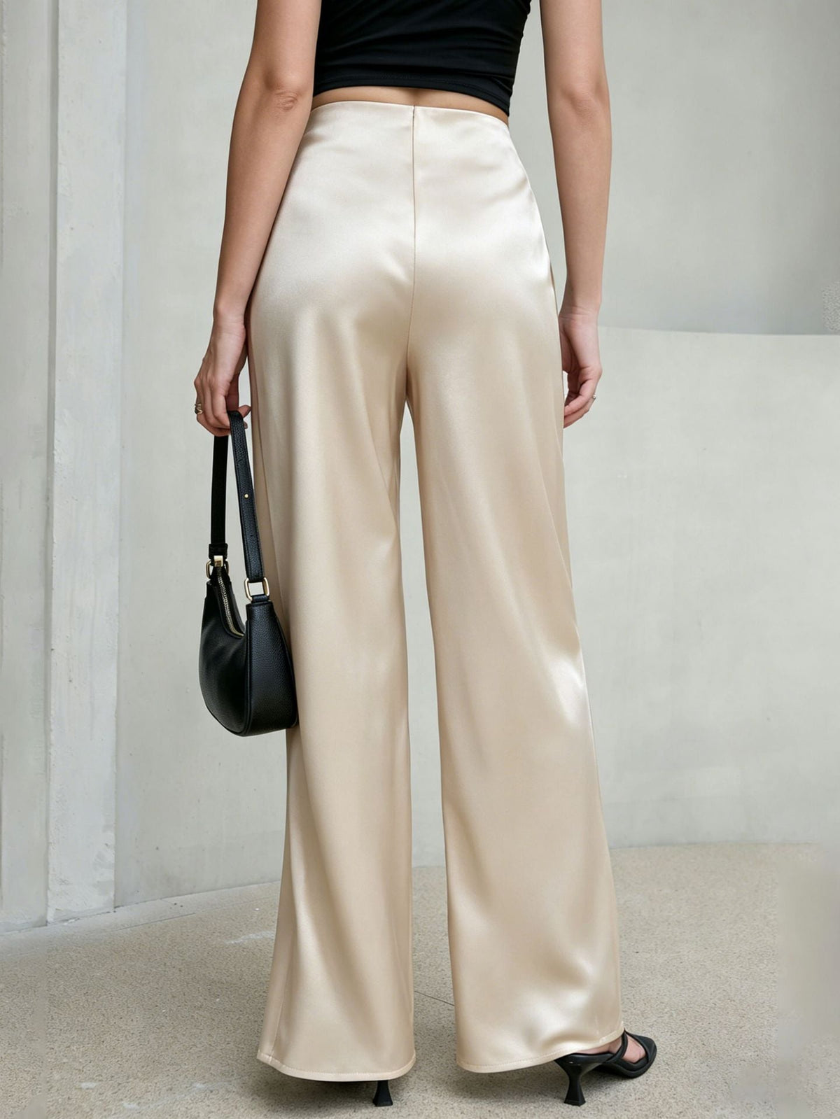 Rosabel Satin High-Waist Wide-Leg Trousers