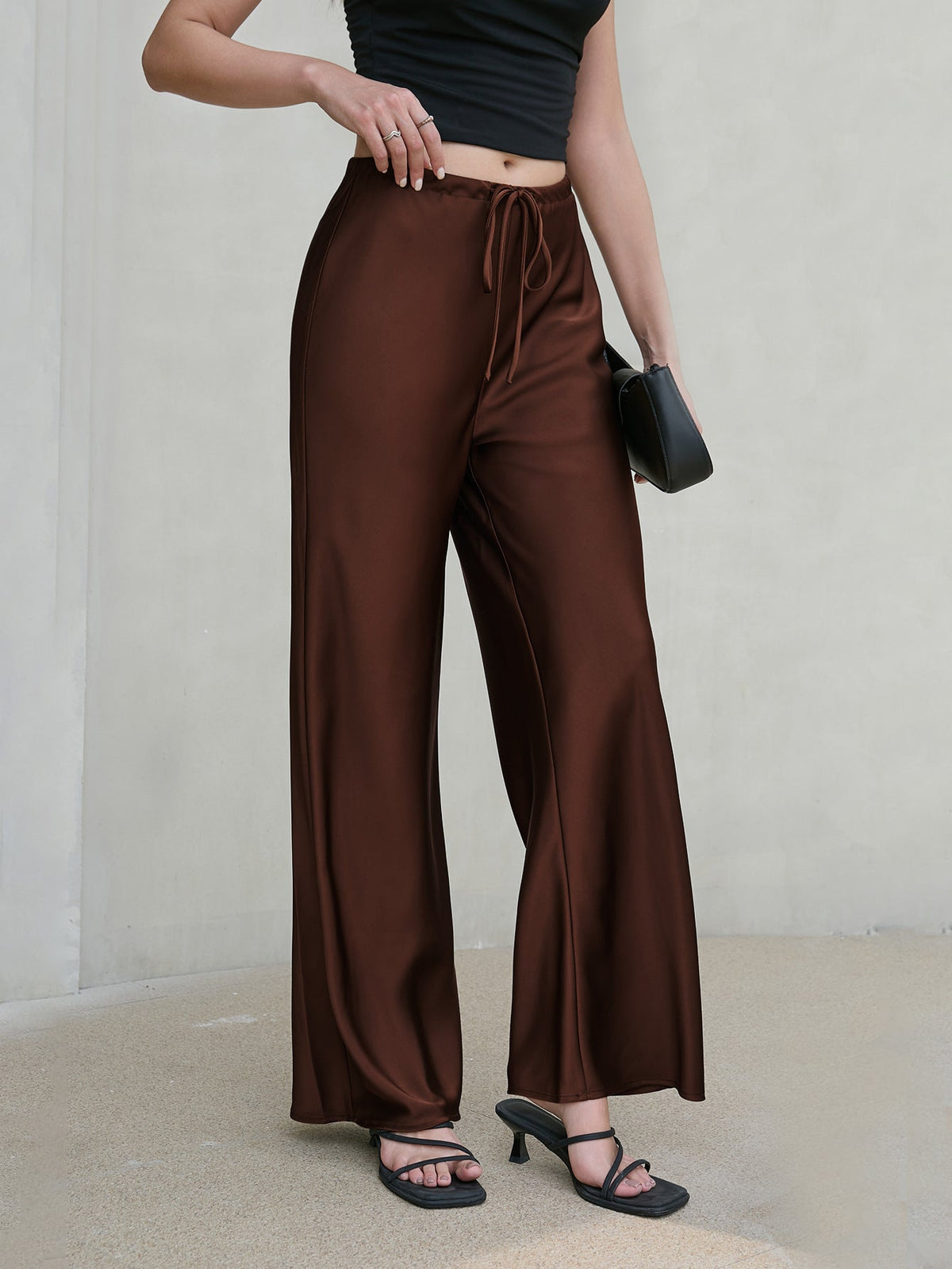 Ondine Satin Drawstring Wide-Leg Pants