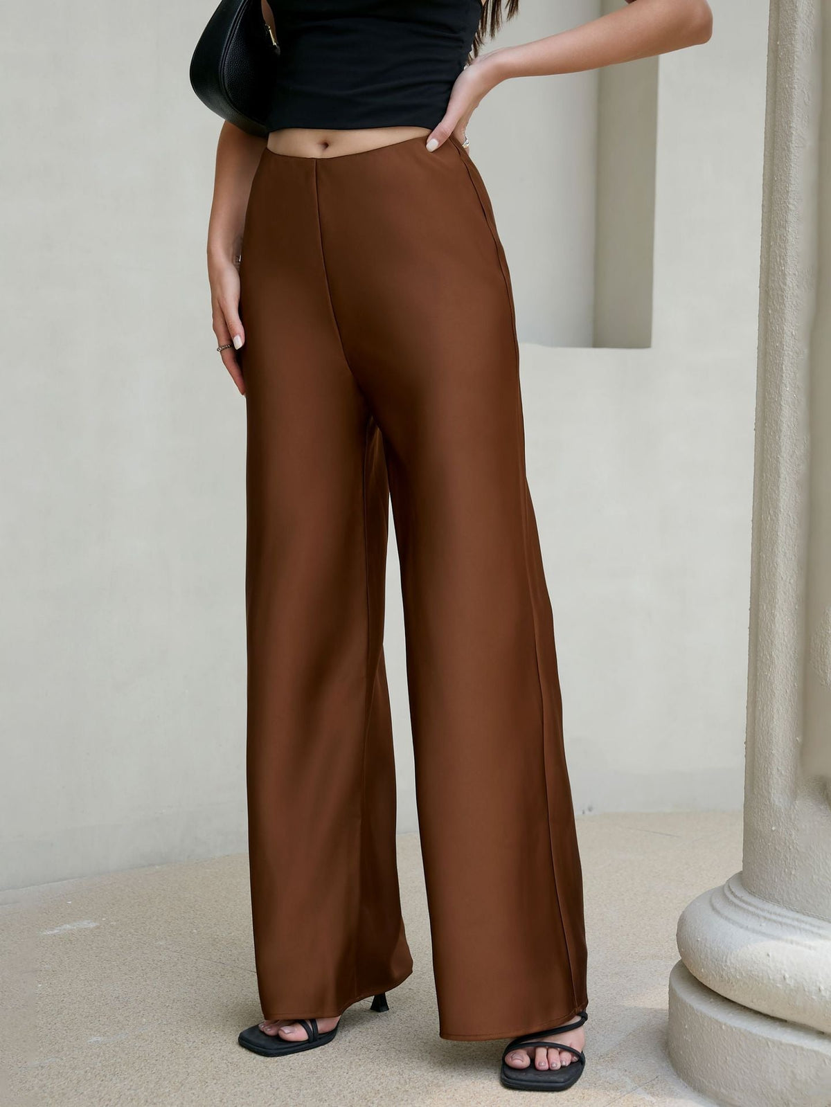 Rosabel Satin High-Waist Wide-Leg Trousers