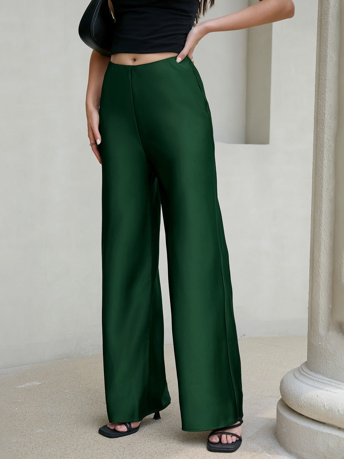 Rosabel Satin High-Waist Wide-Leg Trousers