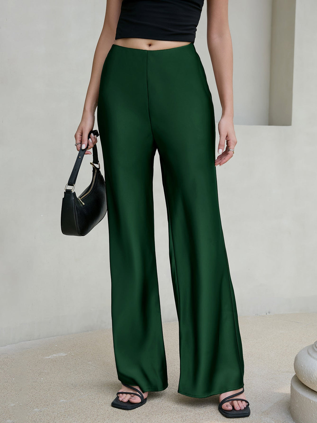 Rosabel Satin High-Waist Wide-Leg Trousers
