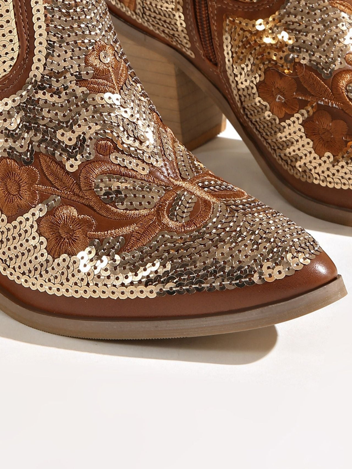 Ingrid Sequin Embroidered Western Ankle Boots