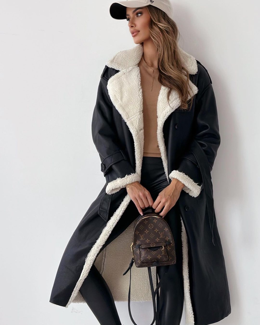 Hazel Sherpa Trim Faux Suede Longline Coat