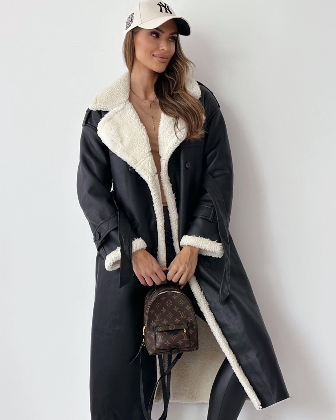 Hazel Sherpa Trim Faux Suede Longline Coat