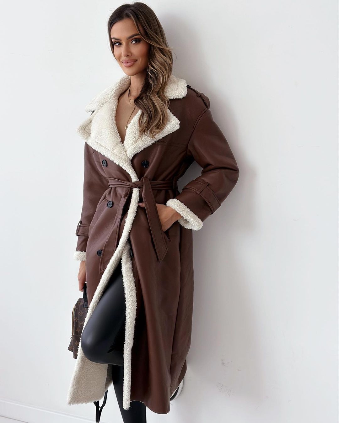 Hazel Sherpa Trim Faux Suede Longline Coat