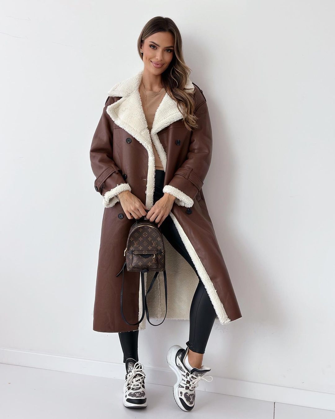 Hazel Sherpa Trim Faux Suede Longline Coat