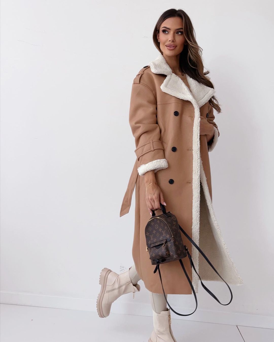 Hazel Sherpa Trim Faux Suede Longline Coat