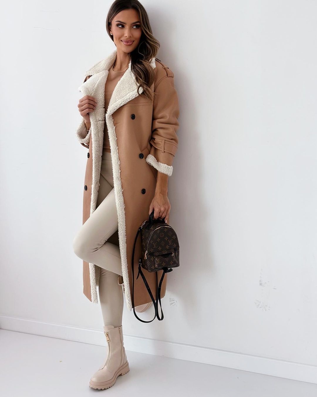 Hazel Sherpa Trim Faux Suede Longline Coat