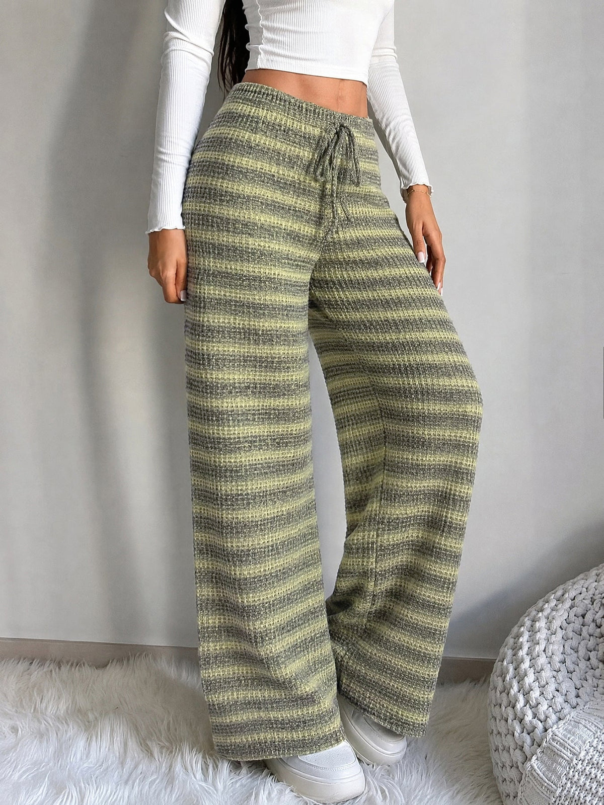 Isolda Striped Knit Wide-Leg Drawstring Pants