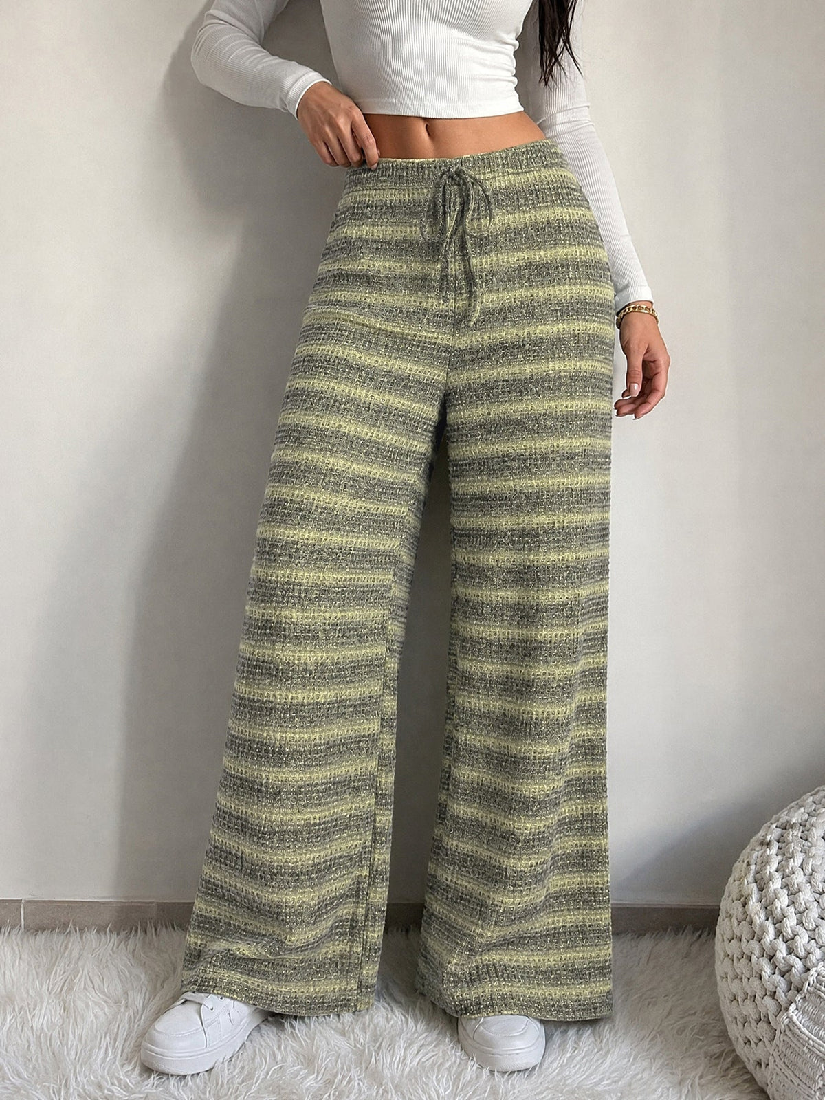 Isolda Striped Knit Wide-Leg Drawstring Pants