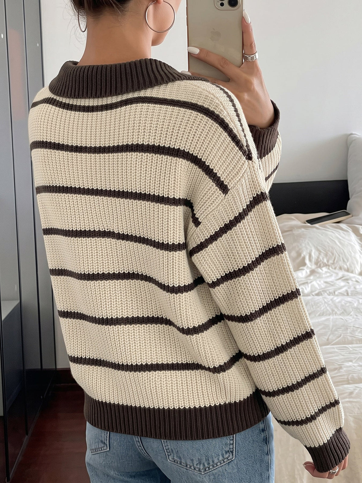 Zora Striped Polo Collar Knit Sweater
