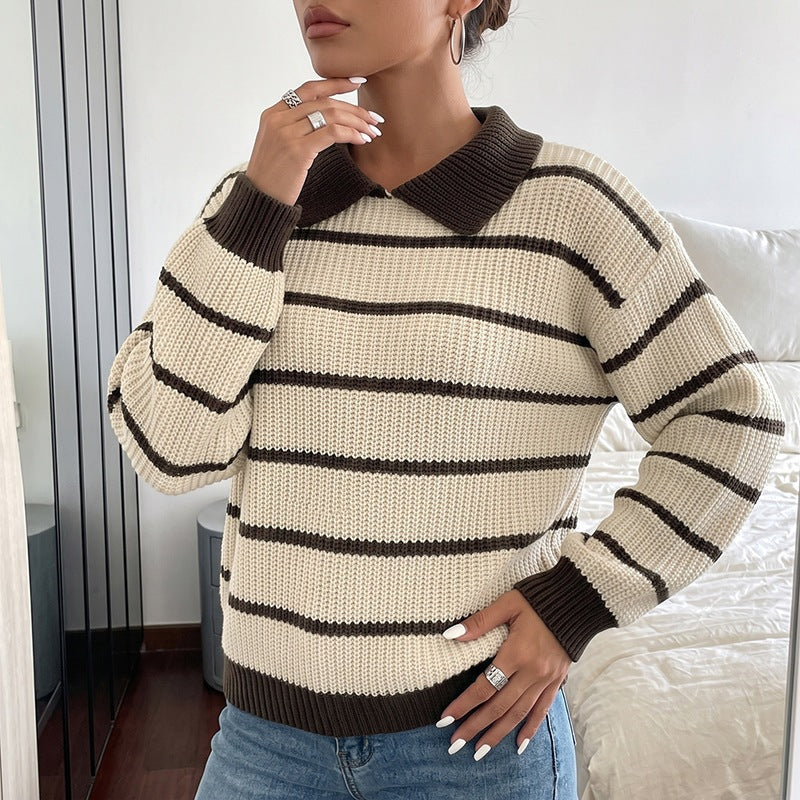 Zora Striped Polo Collar Knit Sweater