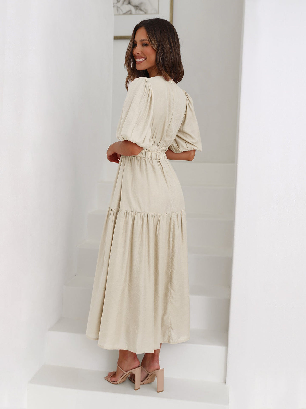 Sanne Tiered Puff Sleeve V-Neck Maxi Dress