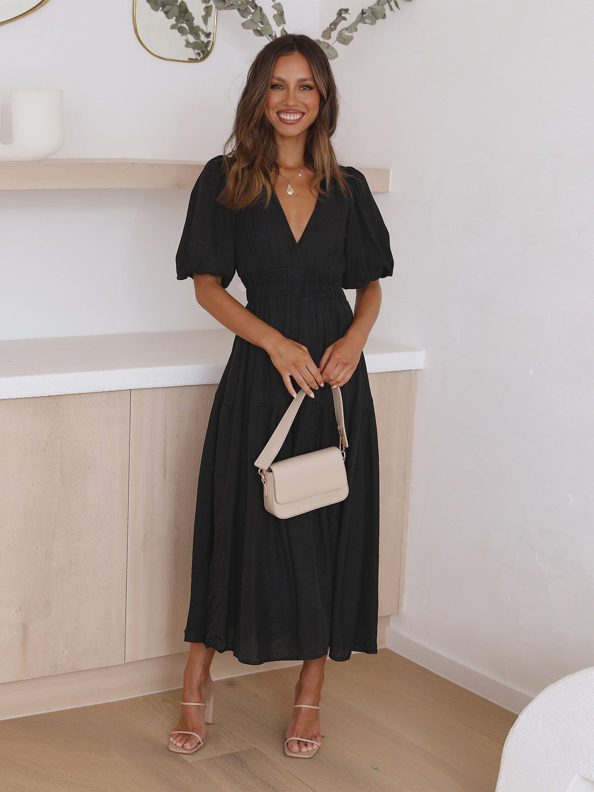 Sanne Tiered Puff Sleeve V-Neck Maxi Dress