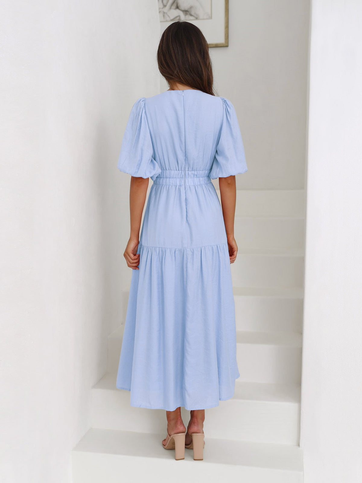Sanne Tiered Puff Sleeve V-Neck Maxi Dress