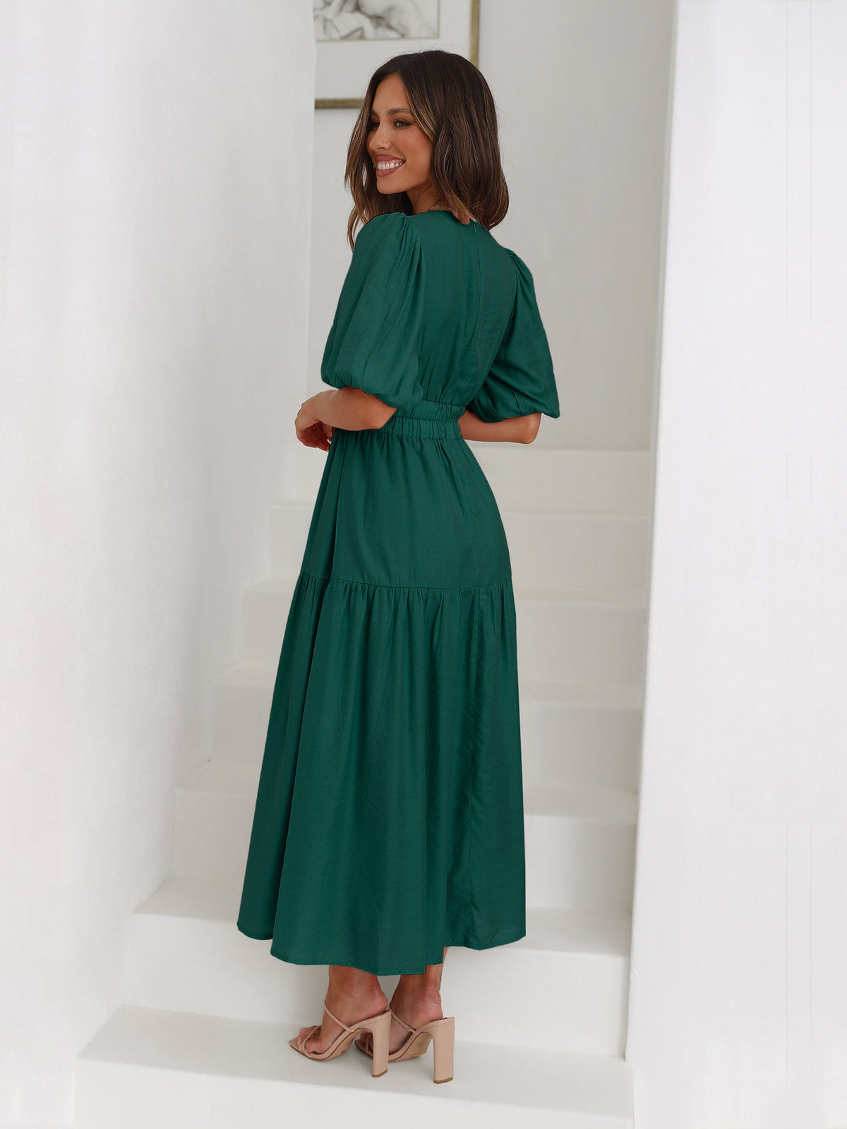 Sanne Tiered Puff Sleeve V-Neck Maxi Dress