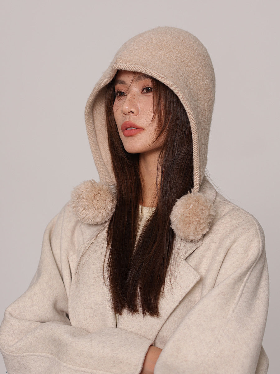 Alenka Pure Wool Pom Pom Knitted Hood
