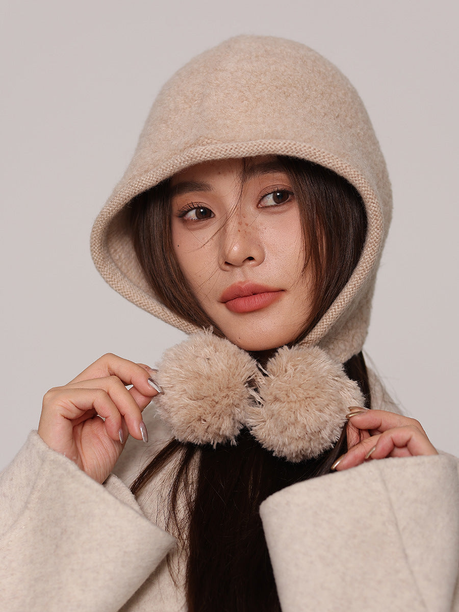 Alenka Pure Wool Pom Pom Knitted Hood
