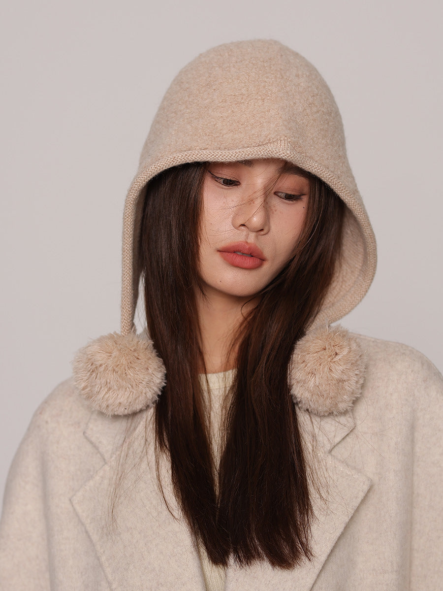 Alenka Pure Wool Pom Pom Knitted Hood
