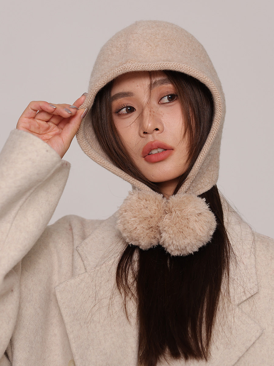 Alenka Pure Wool Pom Pom Knitted Hood