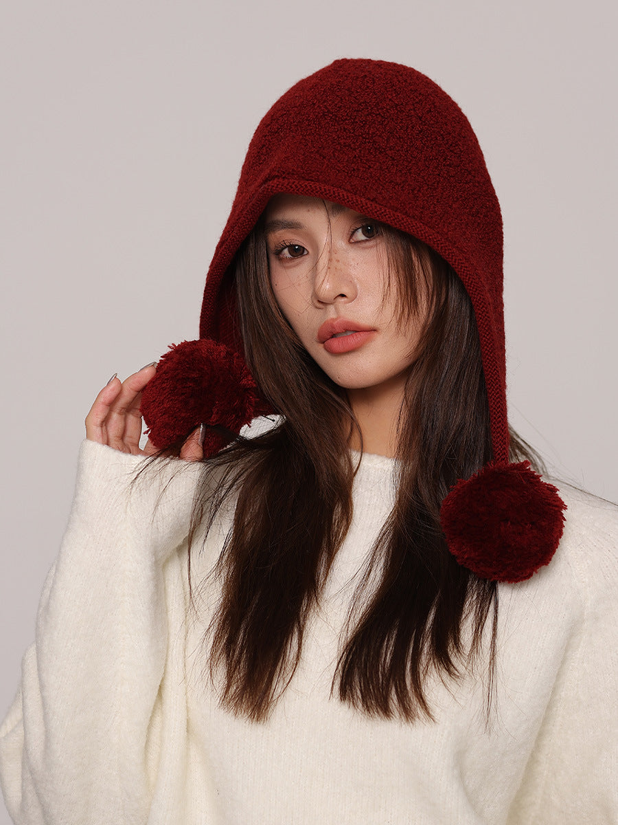 Alenka Pure Wool Pom Pom Knitted Hood