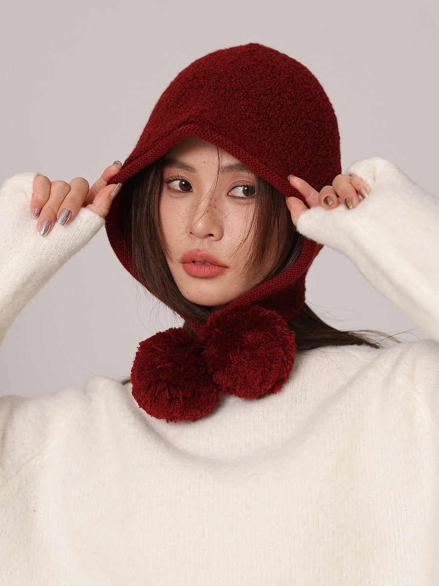 Alenka Pure Wool Pom Pom Knitted Hood