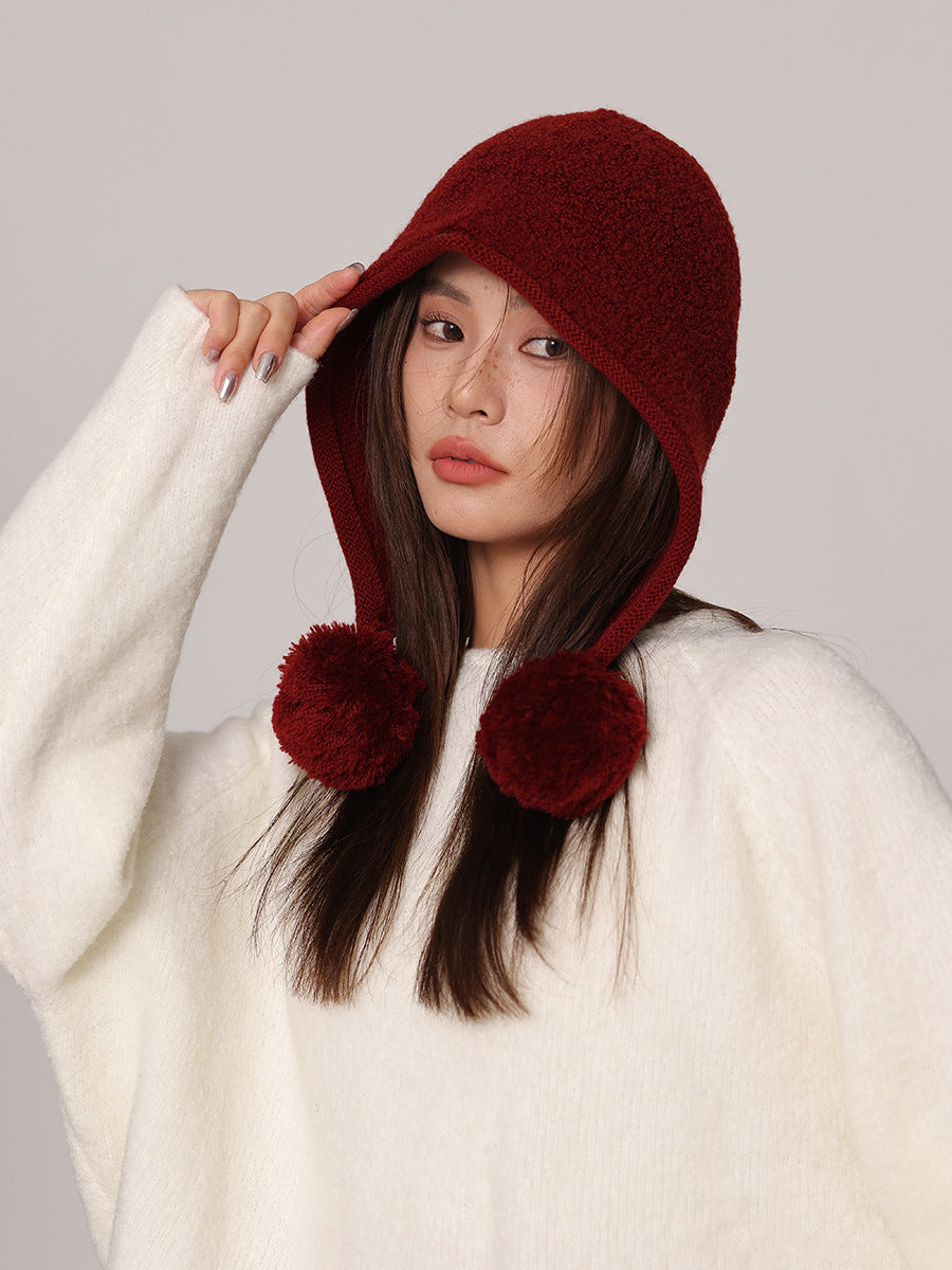 Alenka Pure Wool Pom Pom Knitted Hood